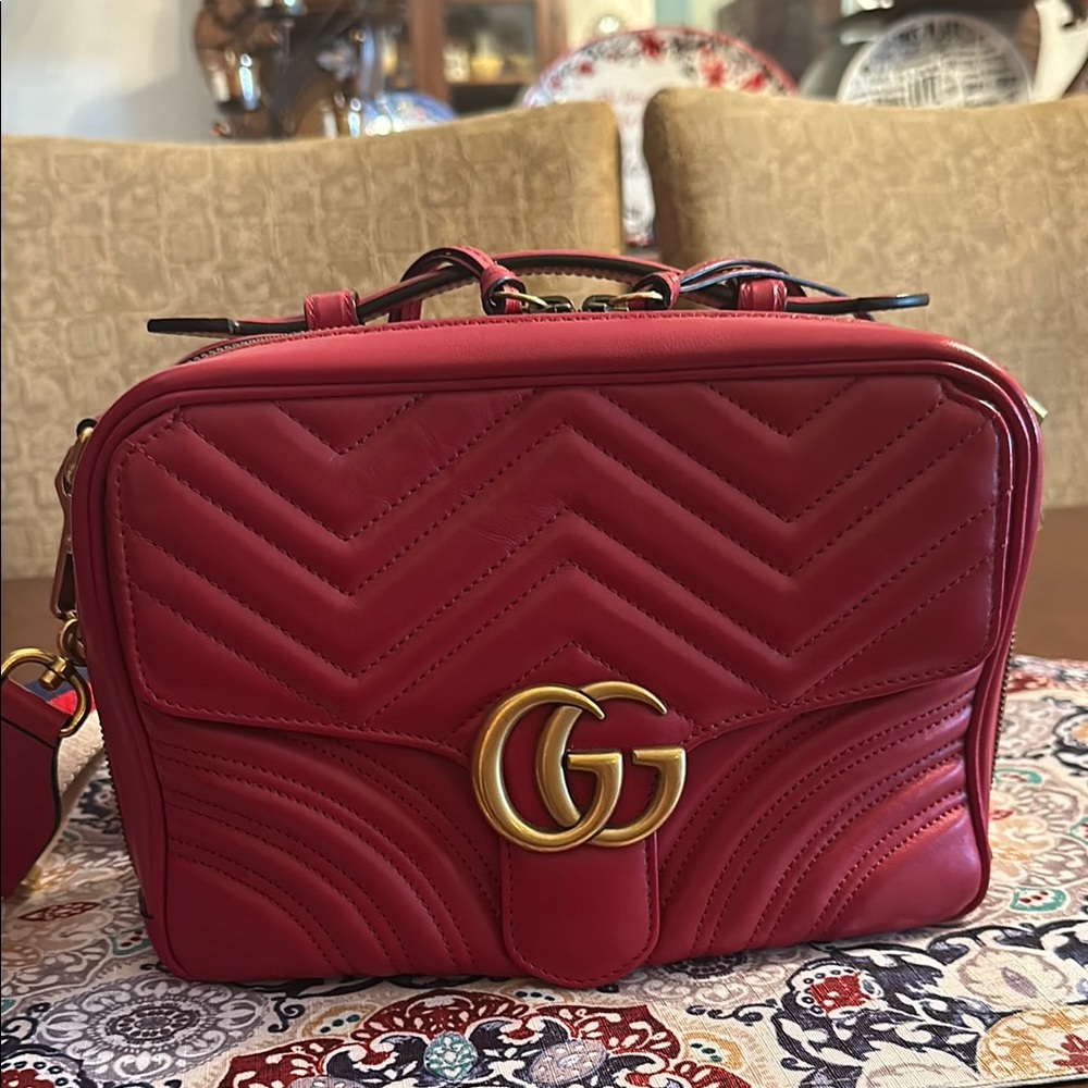 Gucci Red Crossbody Bag with Chevron Quilting